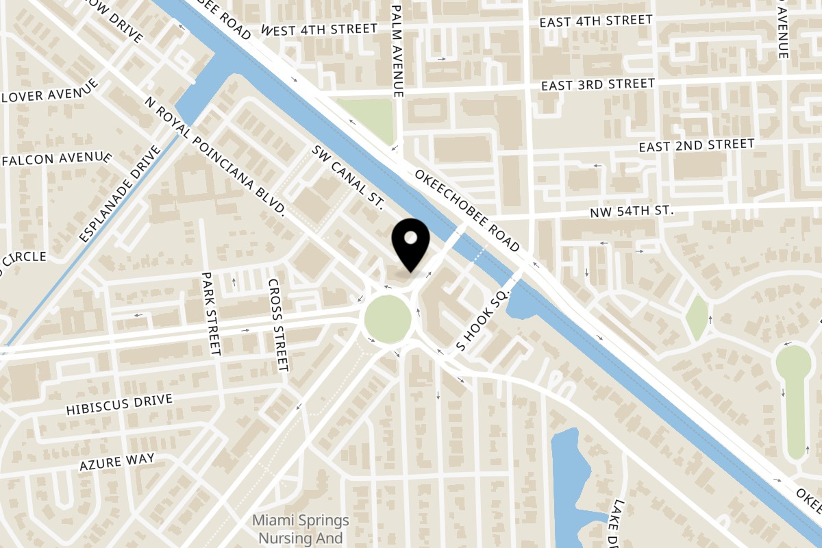 Map showing the location of Ceviches by Divino Miami Springs on 46 Curtiss Pkwy in Miami Springs